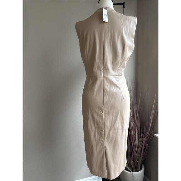 Ann Taylor Dress 6 Beige Faux Leather Sleeveless Sheath NWT - Picture 2 of 5